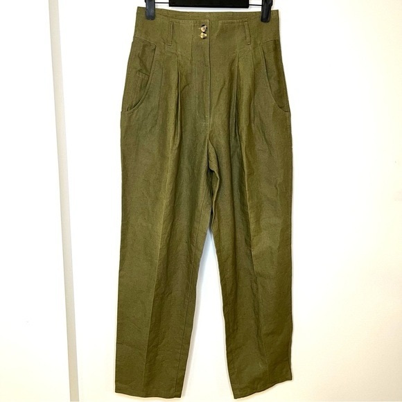 VINTAGE Trouser Pants Pleated Front Olive Khaki Green Small fits 2 4 - Picture 1 of 10
